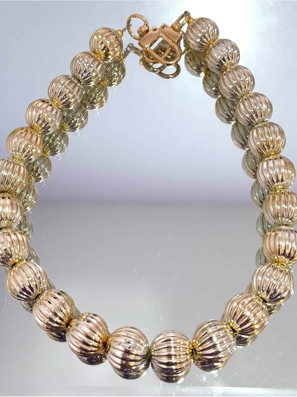New Gold-Tone Ribbed Bead Bag Chain 18 inches